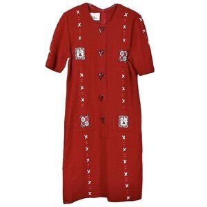 Steve Fabrikant Wool Heart Embroidered Knit Sweater Dress Valentines Red S/M